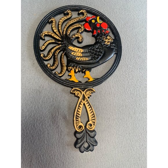 Vintage Cast Iron Rooster Trivet With Handle Cooking Stand Hand-Painted - Picture 8 of 9